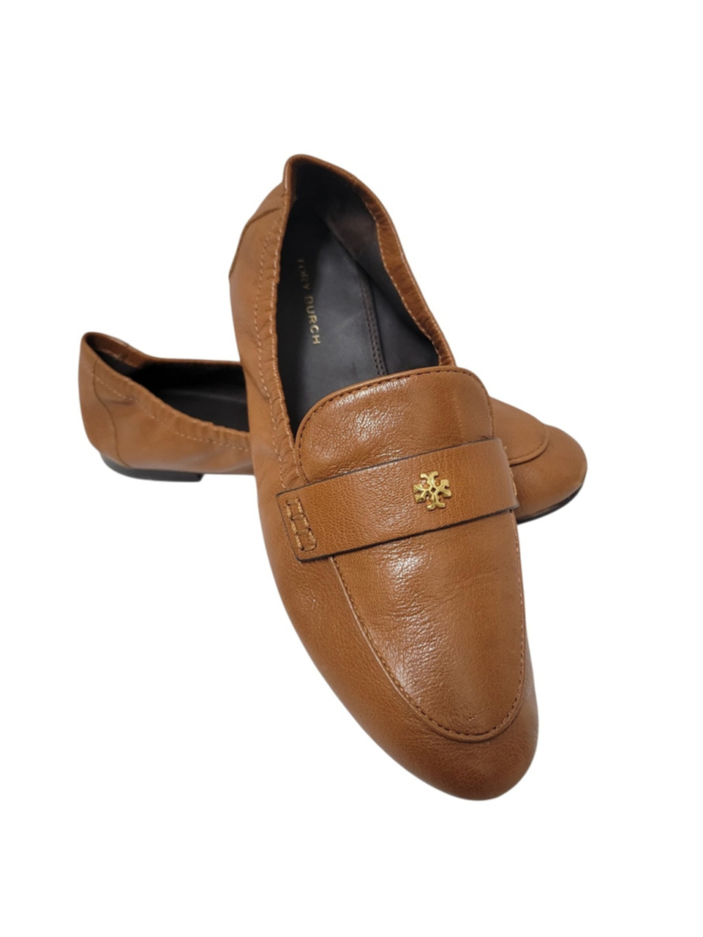 TORY BURCH Ballet Genuine Leather Brown Flat Size 7.5M Women Pre-owned Condition